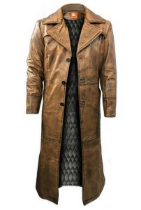brown leather long coat