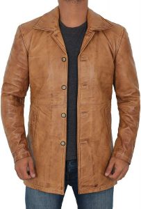 trench coat tan brown real sheepskin hip height coat