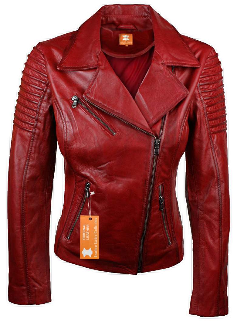 womens red leather jacket valentine/ biker bomber jacket