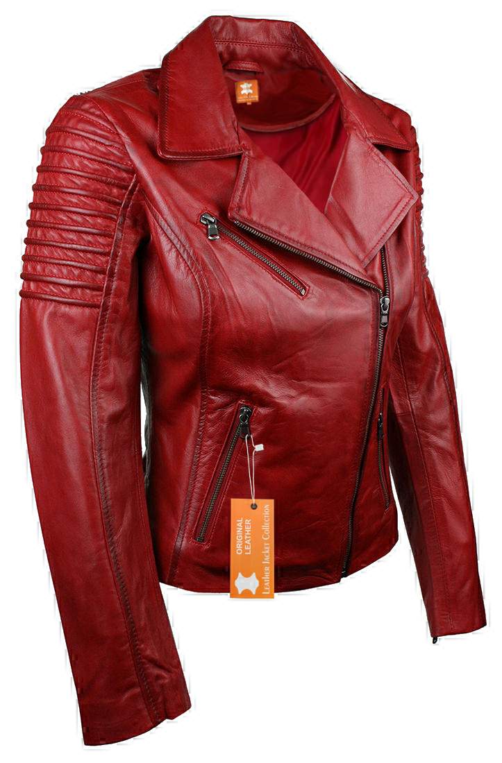 womens red leather jacket valentine