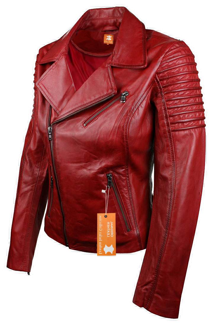 womens red leather jacket valentine