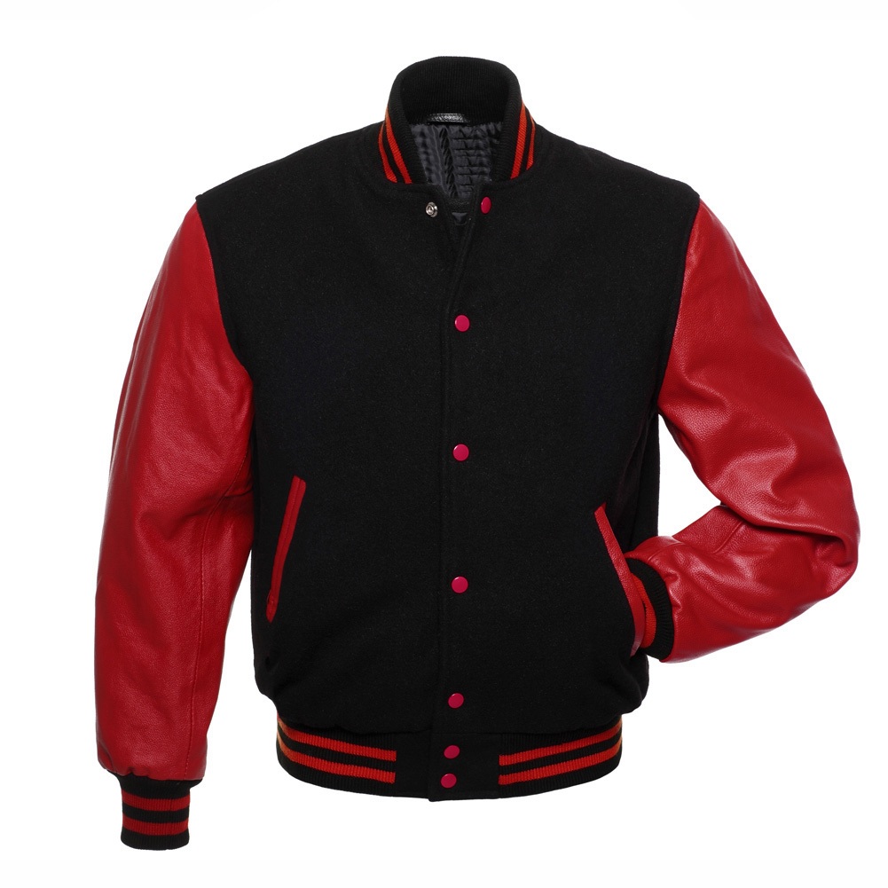 womens red varsity jacket leather sleeves
