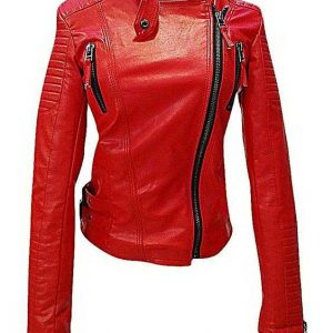 womens red valentine jacket/ womens biker leather jacket