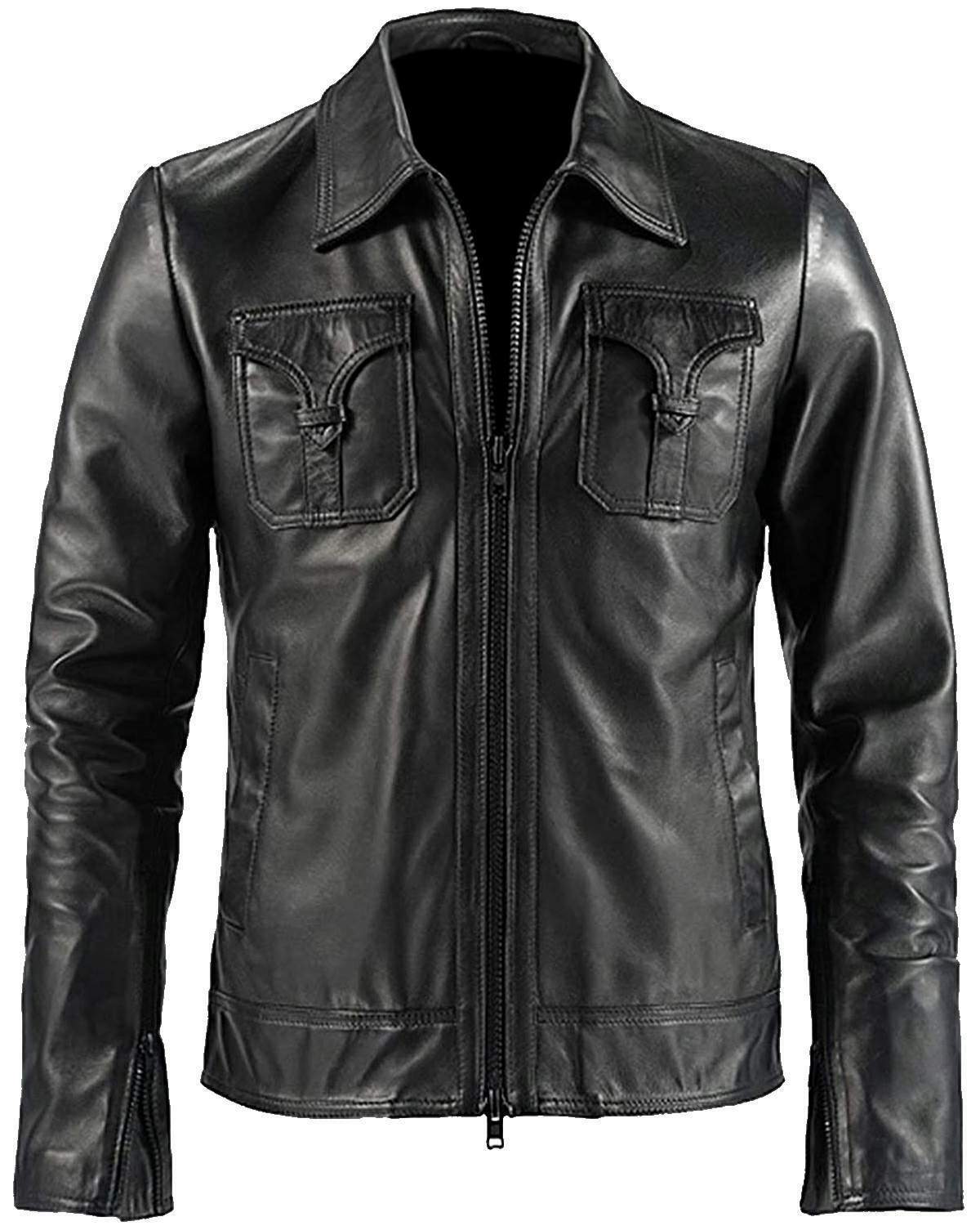 genuine black leather jacket hunter style