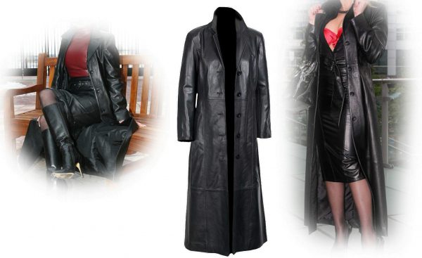 black women long coat real leather