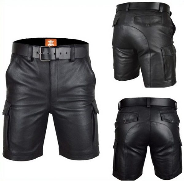 men's leather cargo shorts
